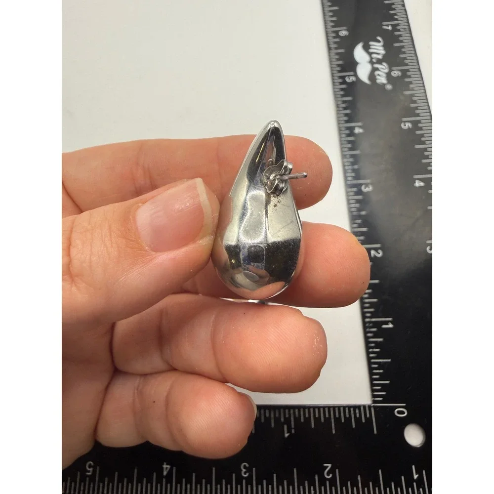 Silver‎ Tone Chunky Teardrop Stud Earrings Sculptural Bold High Polish Statement
